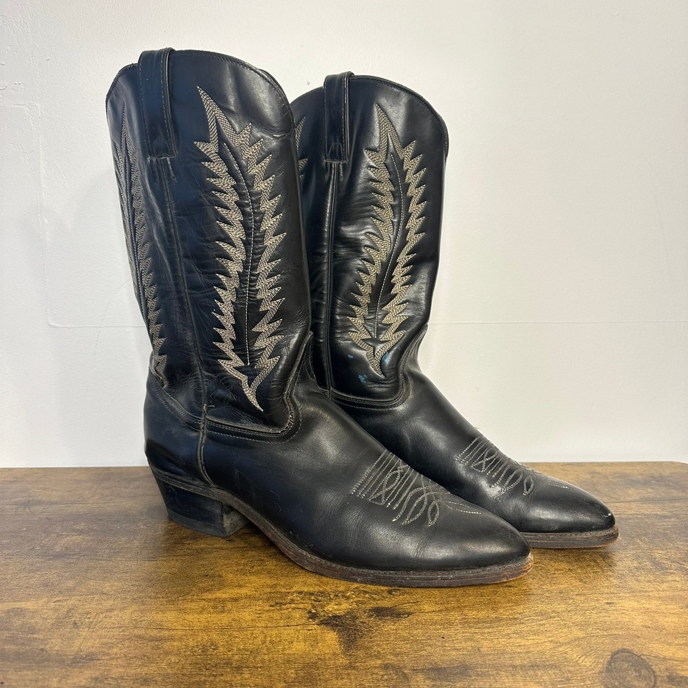 Abilene Mens Black Leather Western Cowboy Boots Made in USA 61741 Size 11.5 D